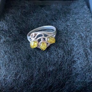 Silver and green amber ring
